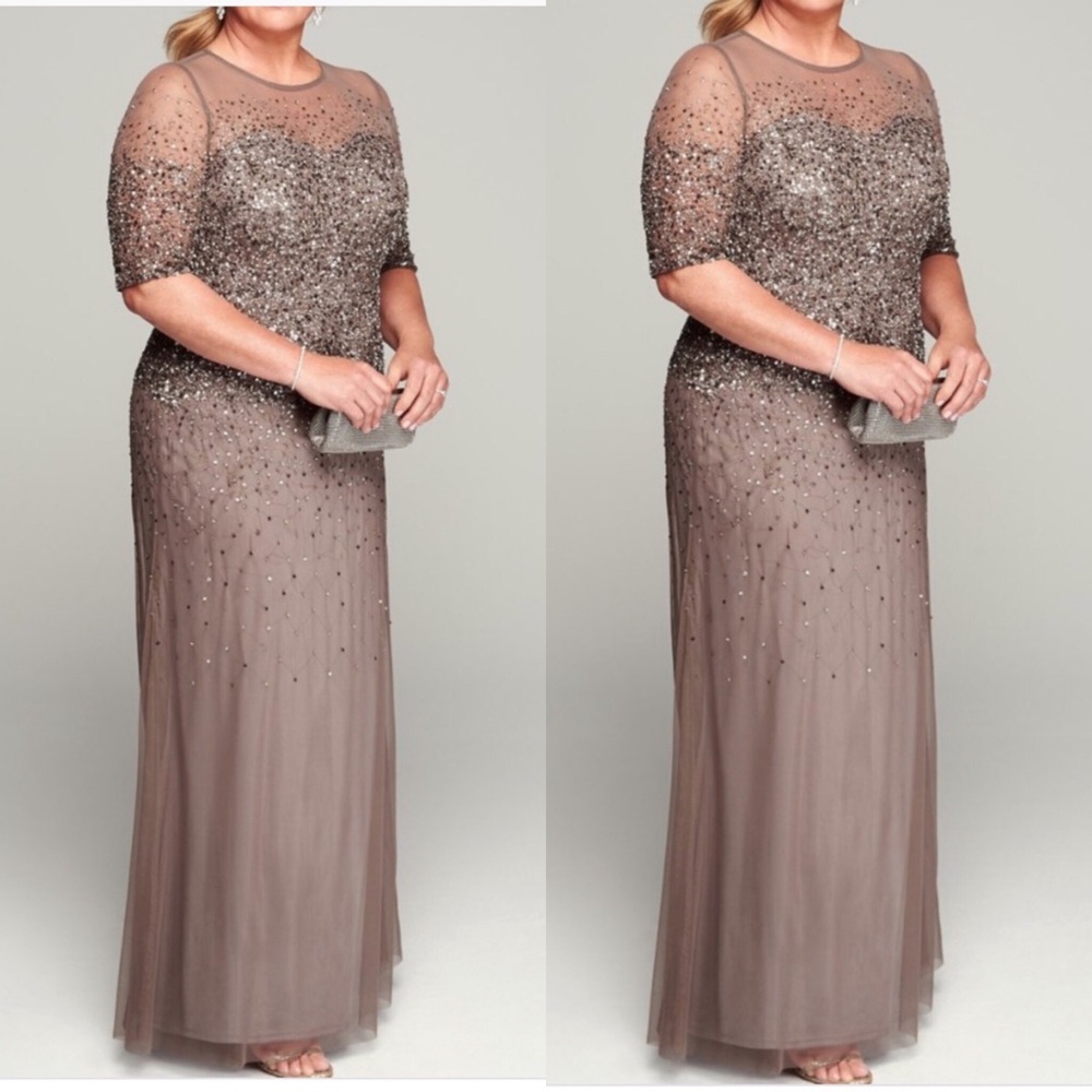 Adrianna papell PLUS SIZE beaded SWEETHEART ILLUSION NECKLINE DRESS - Picture 6 of 16